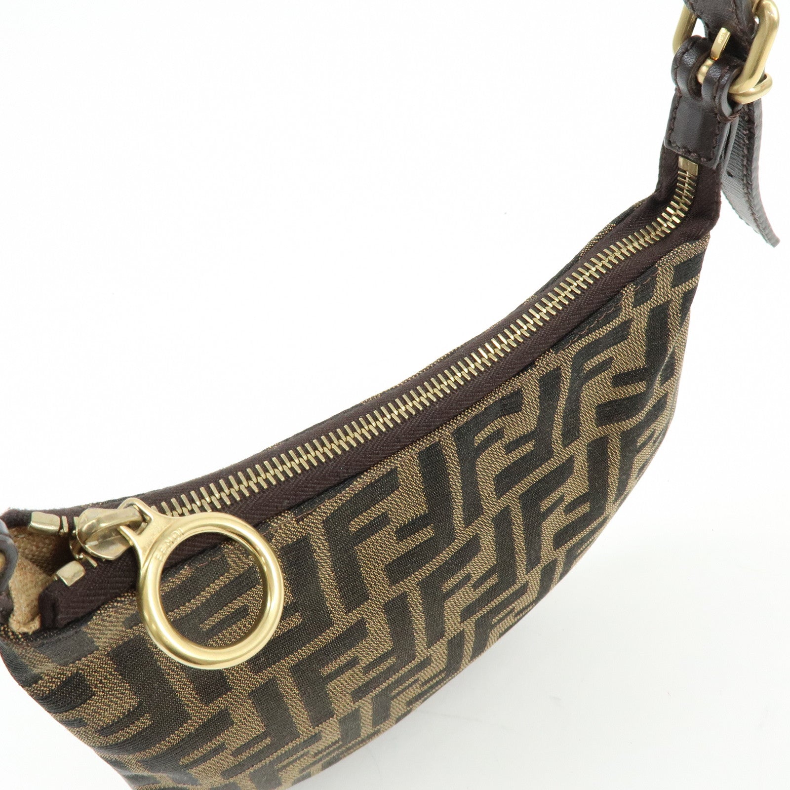 FENDI Zucca Canvas Leather Shoulder Bag Crossbody Bag Brown 8BR248