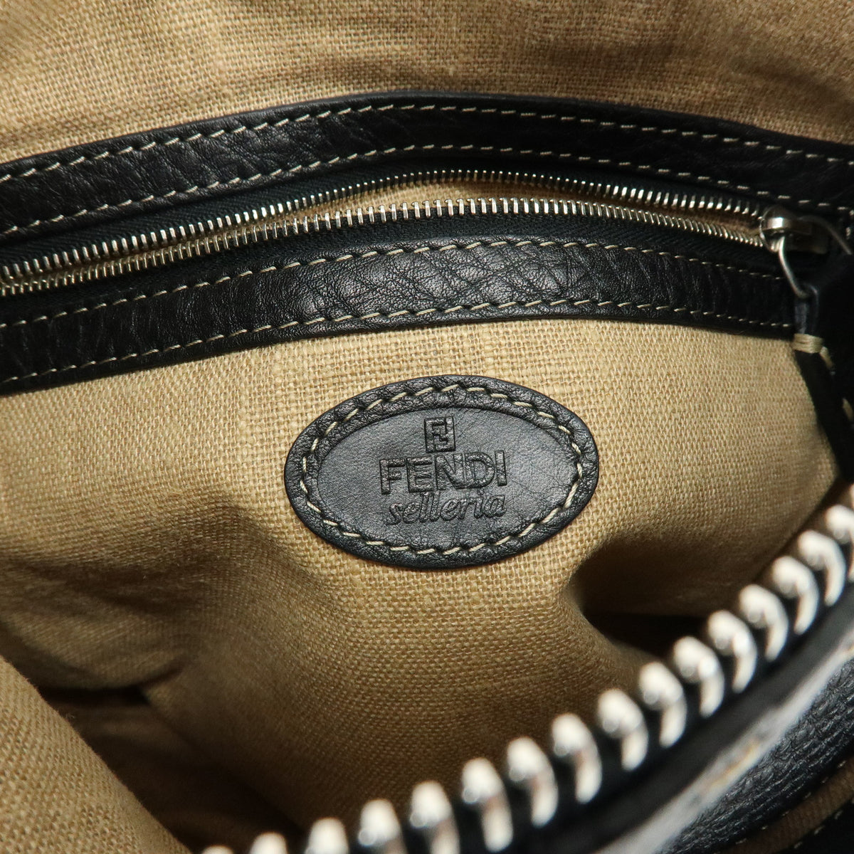 FENDI Selleria Leather Canvas Shoulder Bag Crossbody Bag Black 8BT092