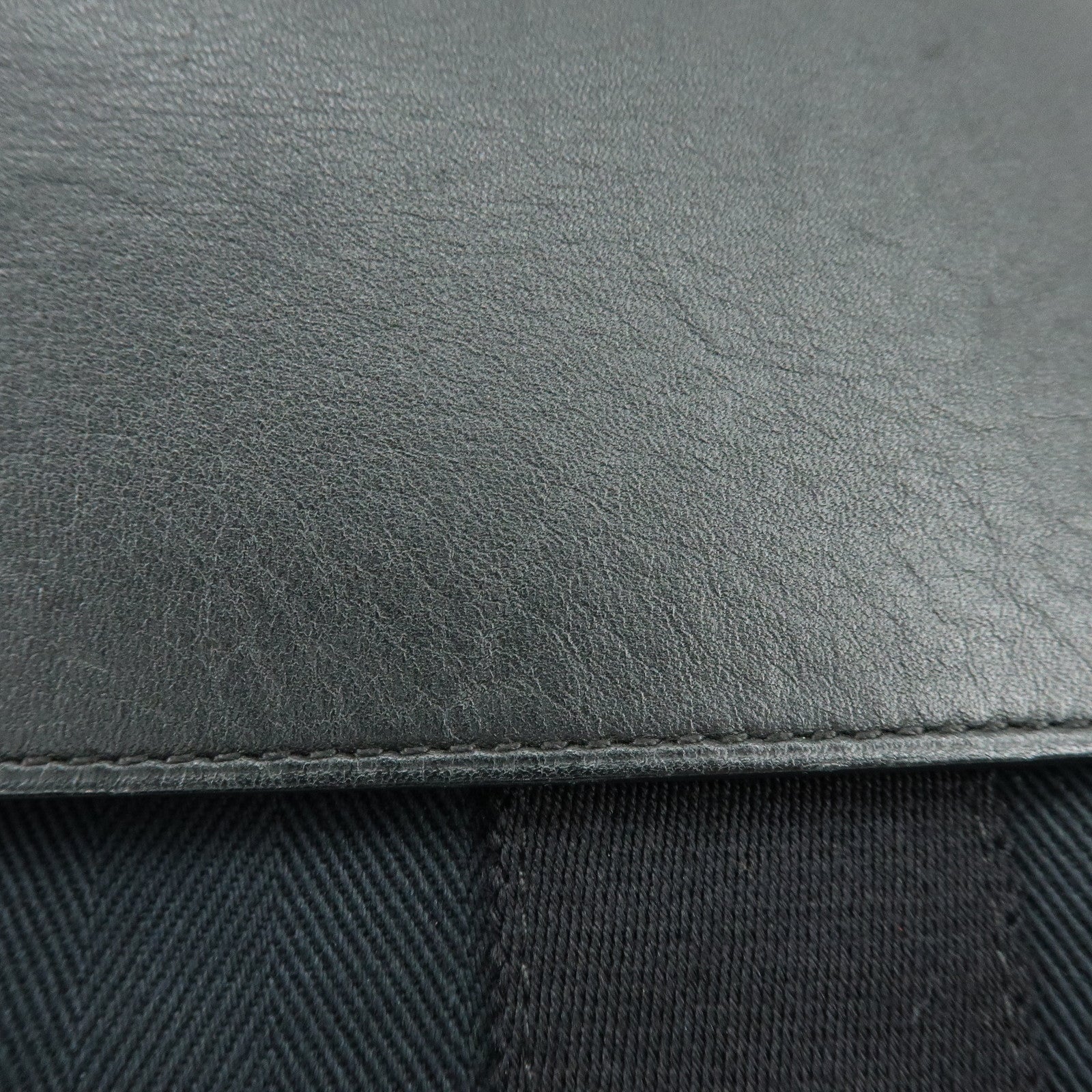 HERMES Valparaiso Long PM Toile Chevron Leather Hand Bag Black
