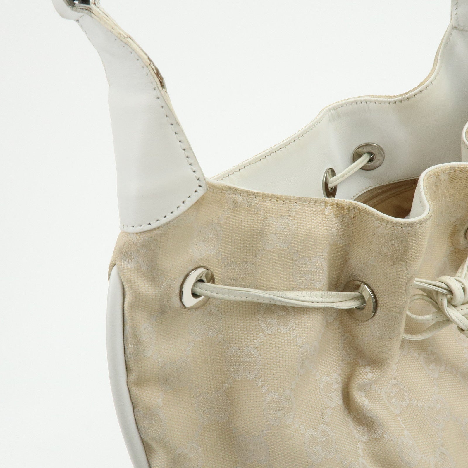 GUCCI Bamboo GG Canvas Leather Shoulder Bag Beige 001・4033・200047