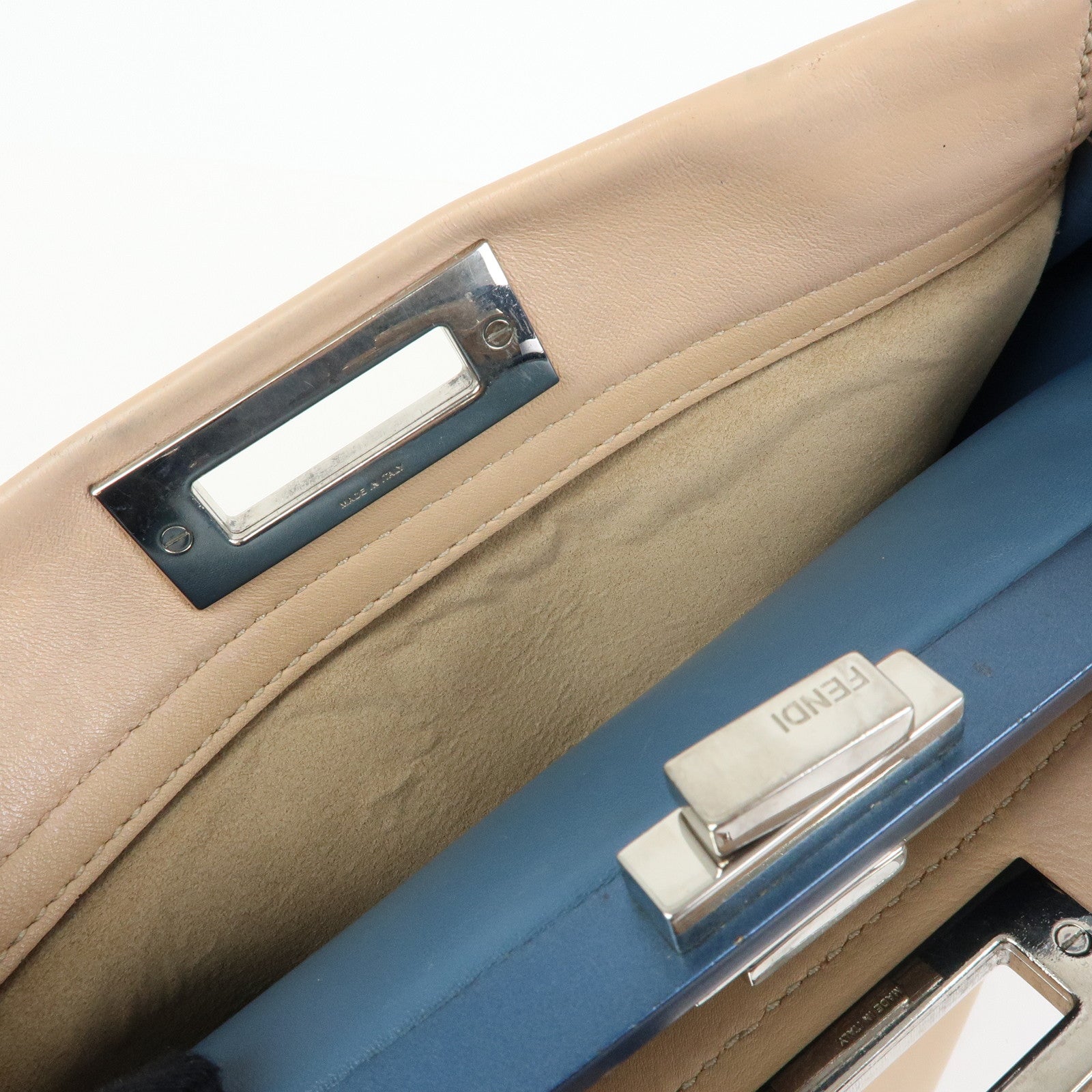 FENDI Peekaboo Medium Leather 2Way Bag Hand Shoulder Bag Beige 8BN290