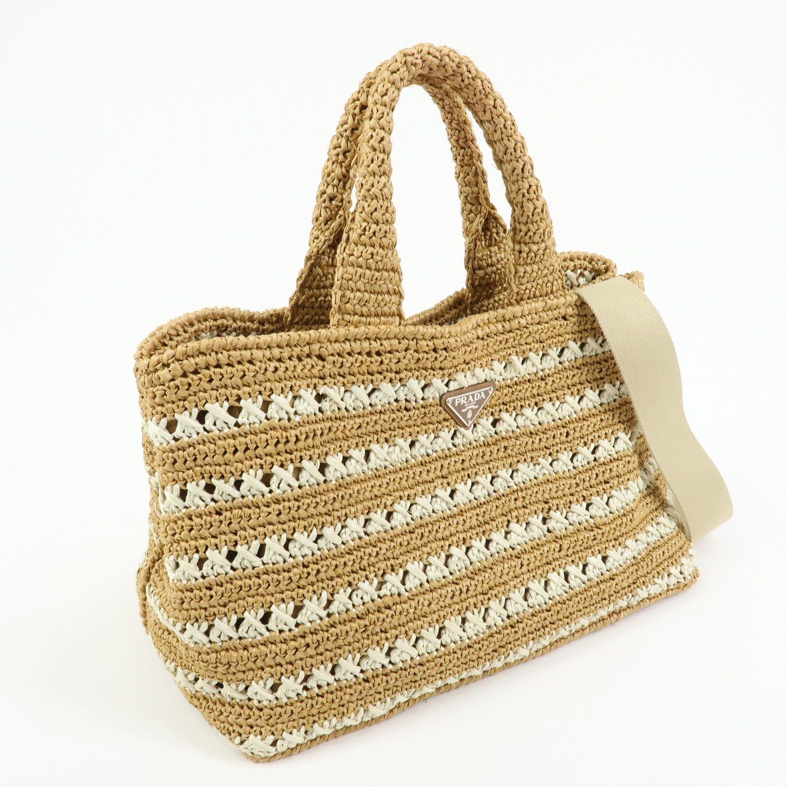PRADA Canapa Raffia 2Way Bag Hand Bag Shoulder Bag Beige BN2888