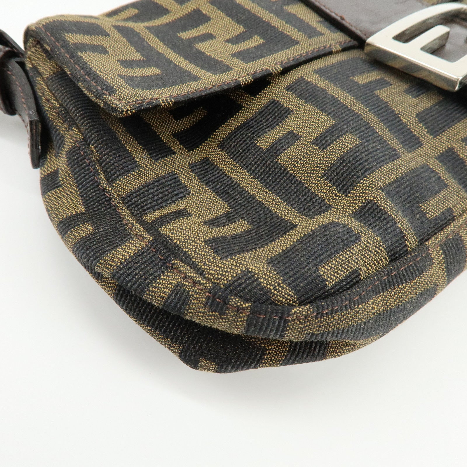 FENDI Mamma Baguette Canvas Leather Shoulder Bag Hand Bag Brown 26424