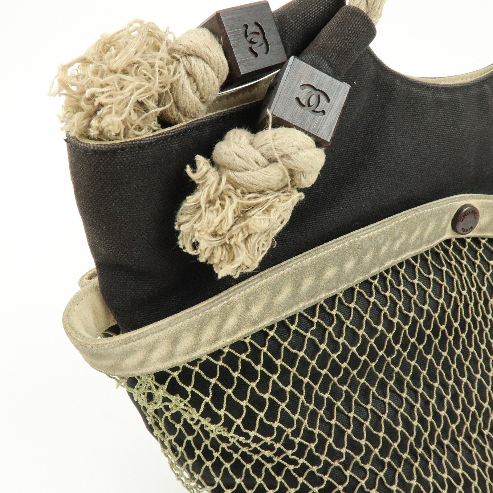 CHANEL COCO Mark Cruise Collection Camellia Canvas Rope Tote Bag Black