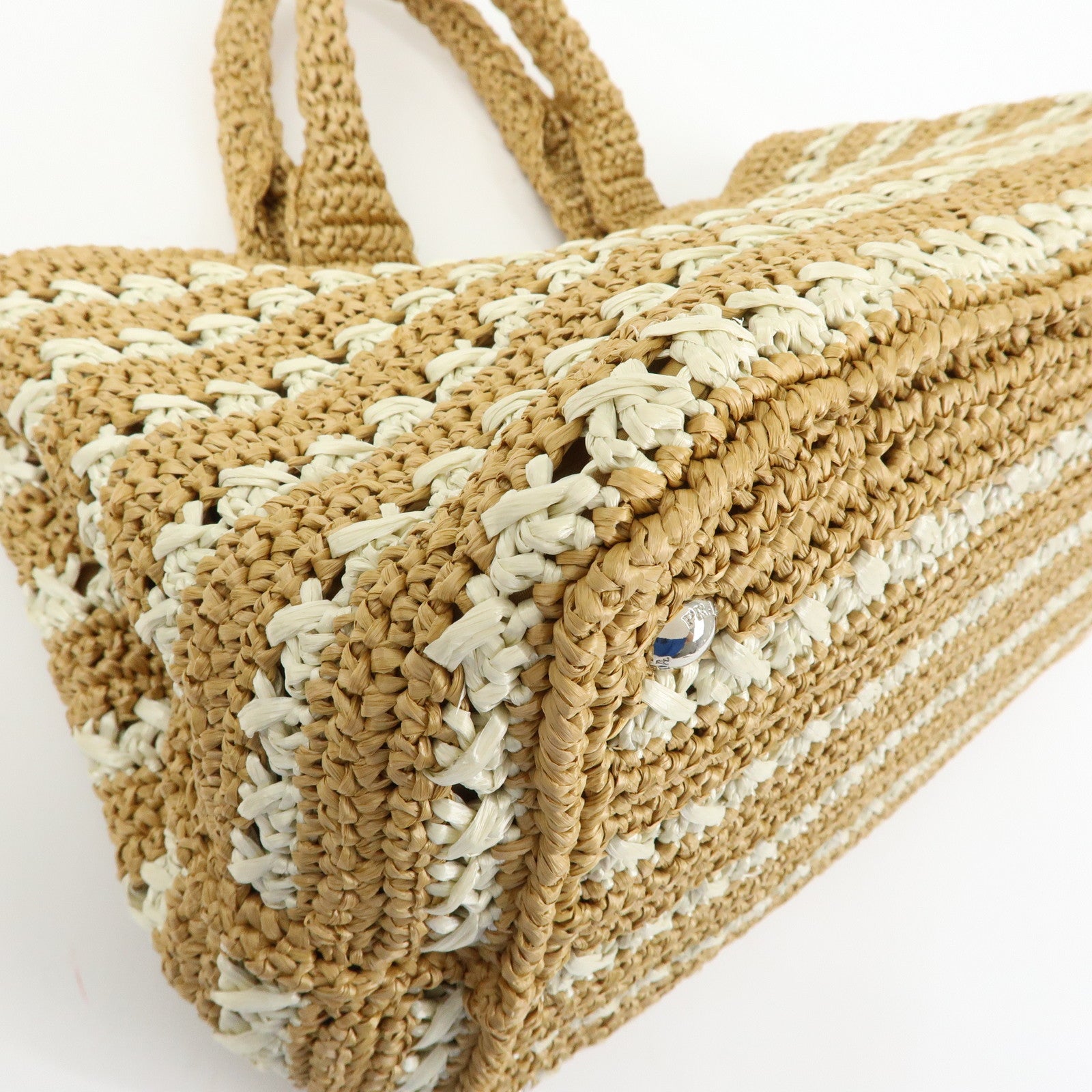 PRADA Canapa Raffia 2Way Bag Hand Bag Shoulder Bag Beige BN2888