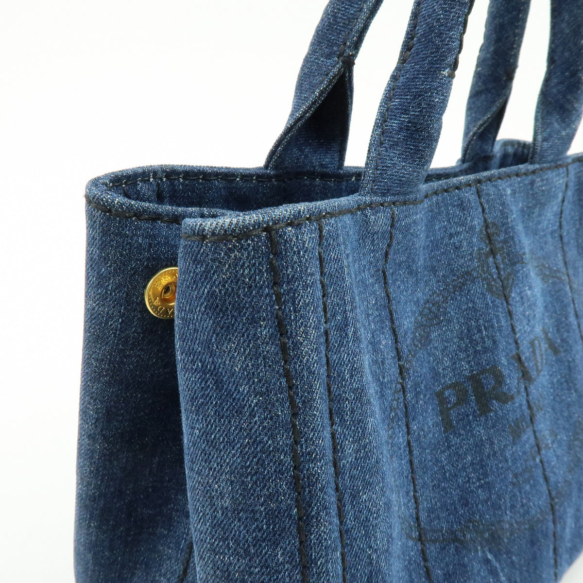 PRADA Canapa Mini Triangle Logo Denim 2Way Bag Hand Bag Blue 1BG439