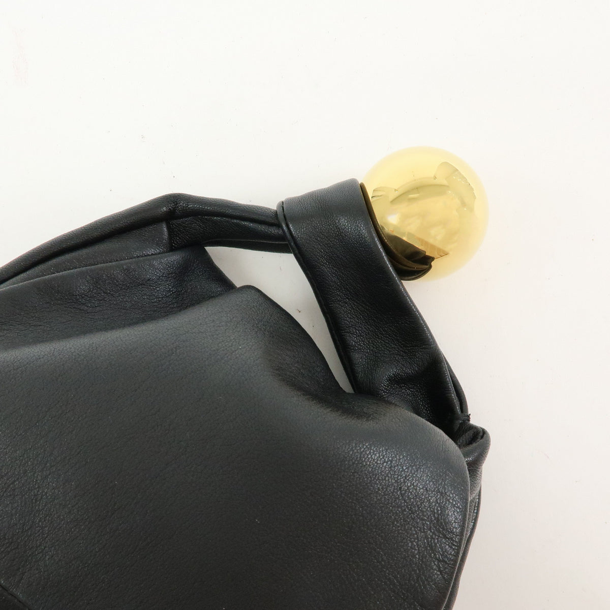 JIL SANDER Leather Sphere Pouch Clutch Hand Bag Black