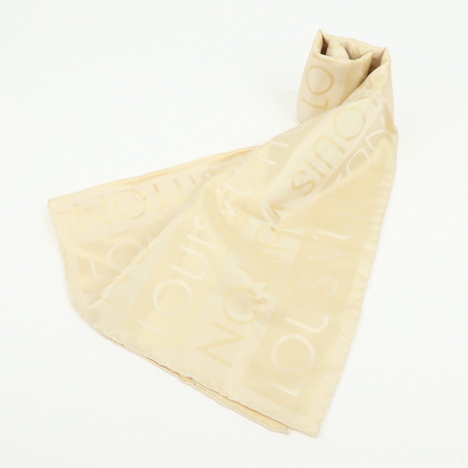 Louis Vuitton Logo Silk 100% Scarf Stole Light Beige