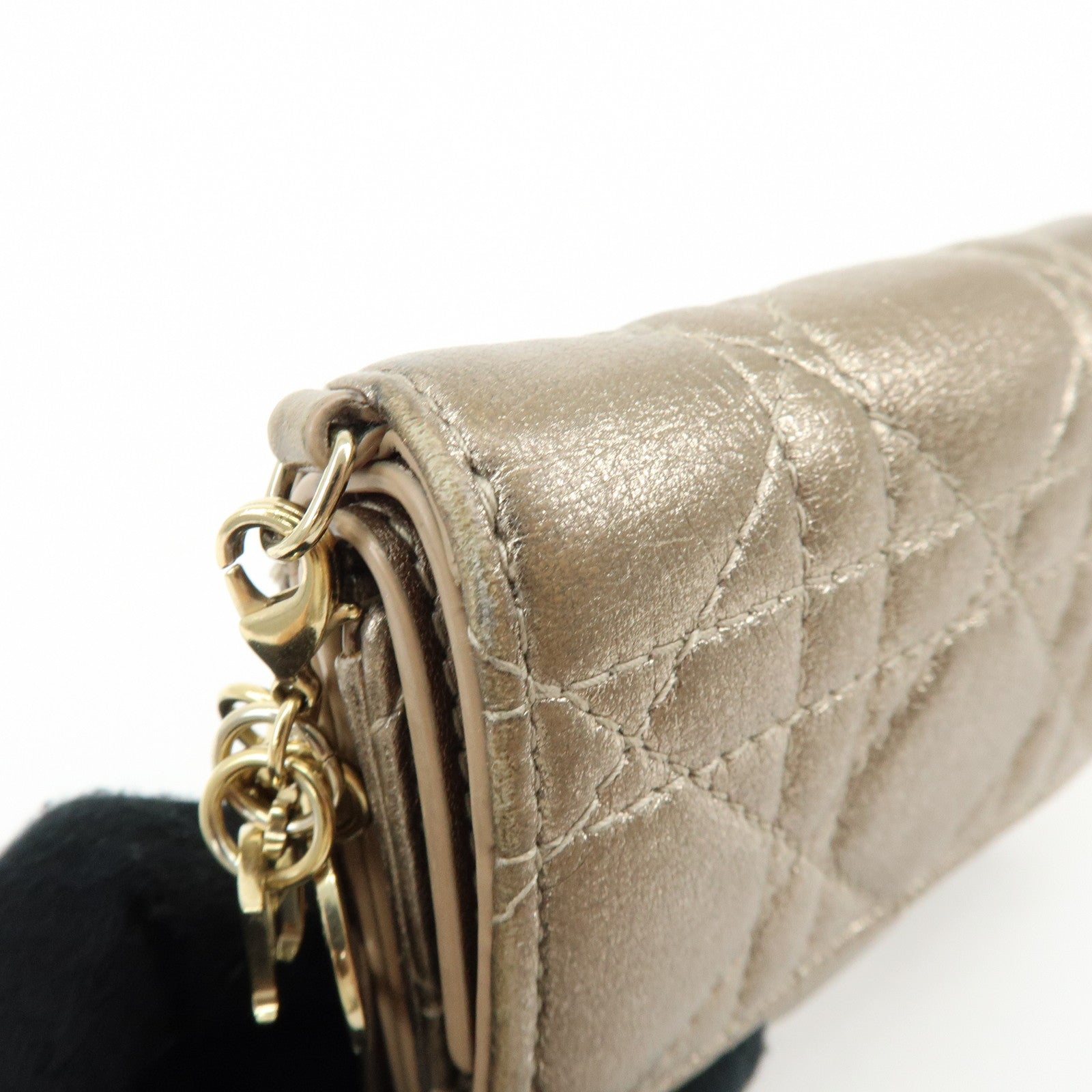 Christian Dior Lady Dior Cannage Leather Lotus Compact Wallet Beige
