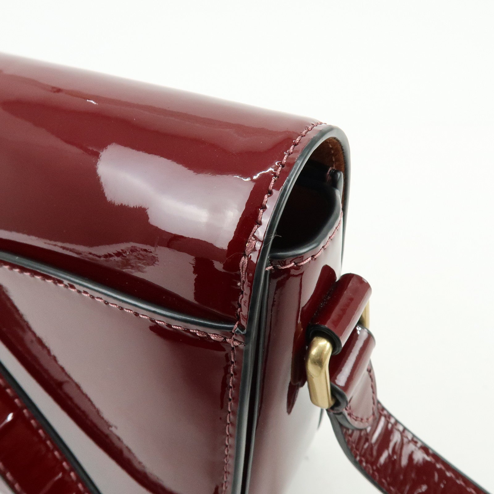 COACH Studio Signature C Patent Leather Shoulder Bag Bordeaux