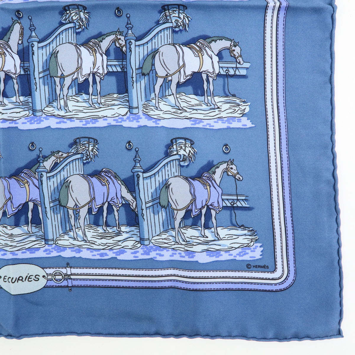 HERMES Carre 42 Lot of 2 Silk 100% Scarf CRURIES/Cliqueti Blue
