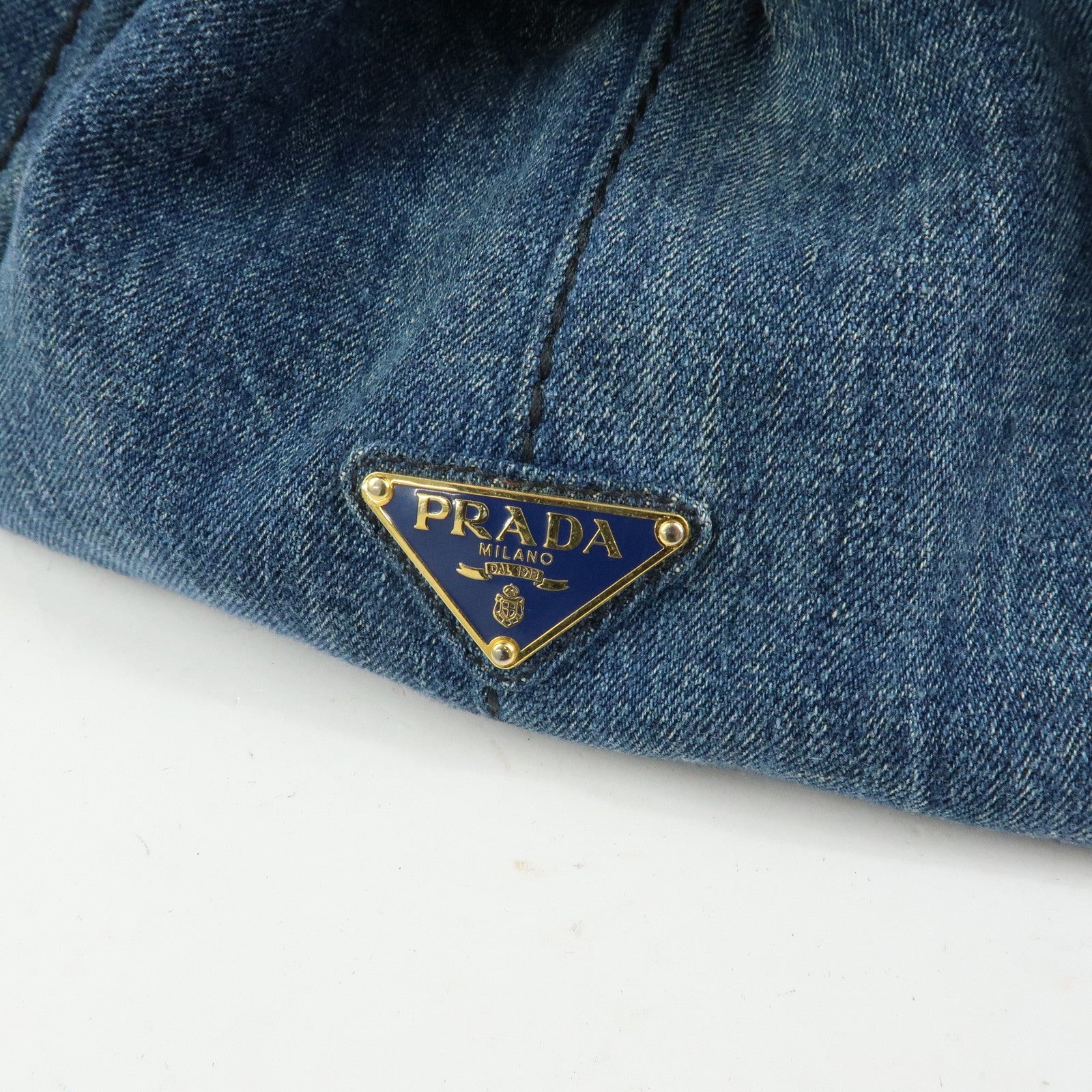 PRADA Triangle Logo Canapa Large Denim Tote Bag Hand Bag B1872B