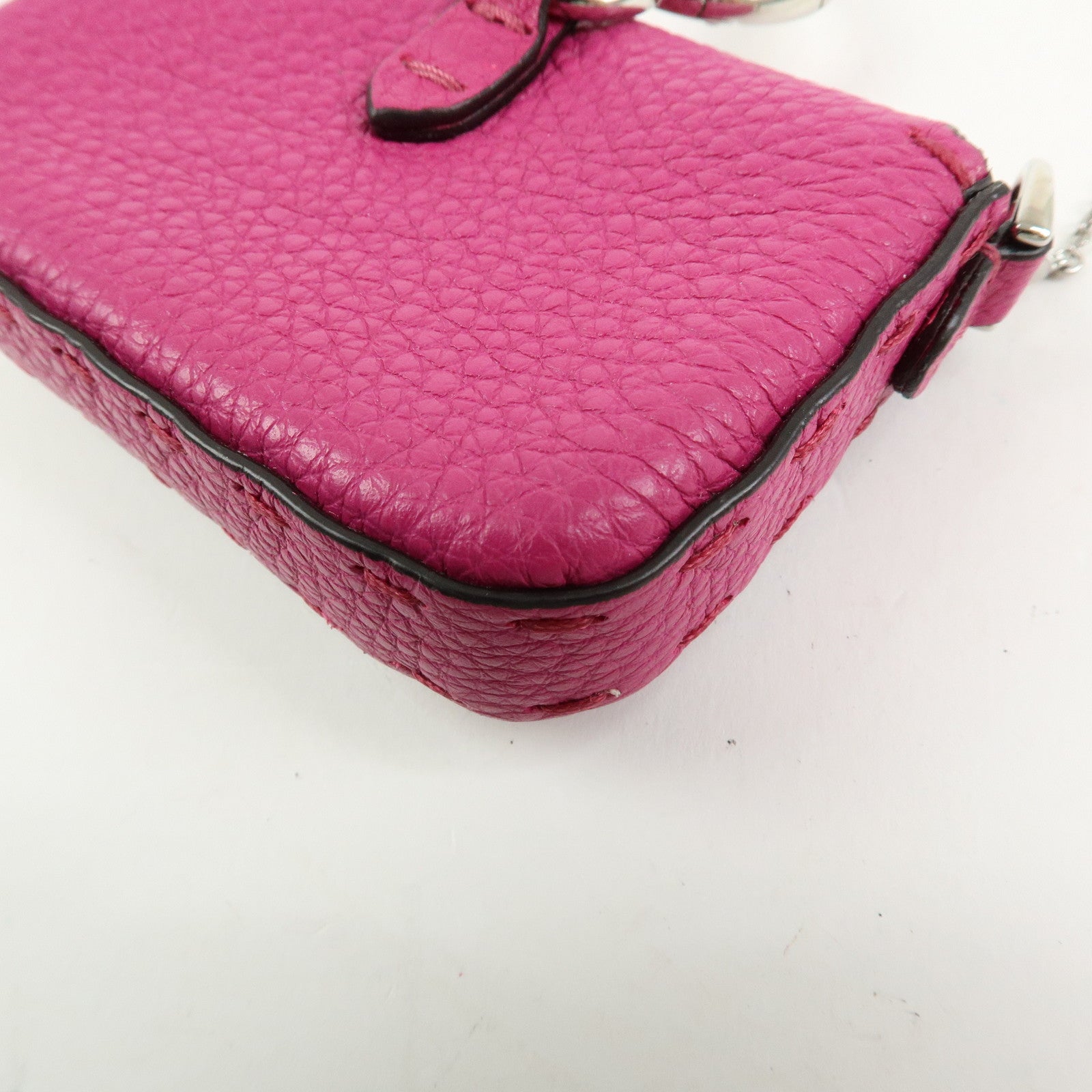 FENDI Nano Baguette Leather Mini Chain Shoulder Bag Charm Pink 7AS045