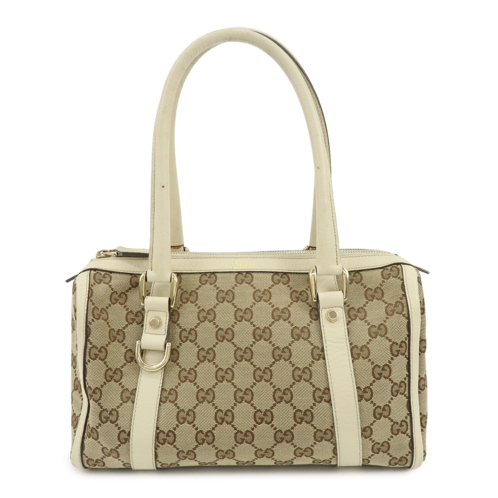 GUCCI Abbey GG Canvas Leather Boston Hand Bag Beige Ivory 130942