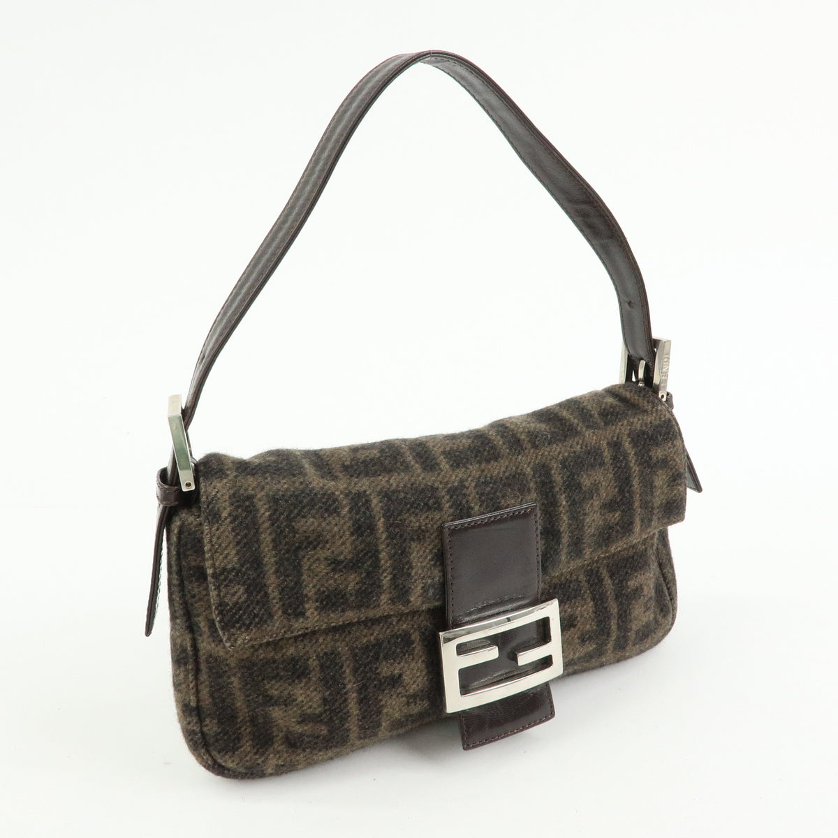FENDI Zucca Mamma Baguette Wool Leather Shoulder Bag Hand Bag 26424