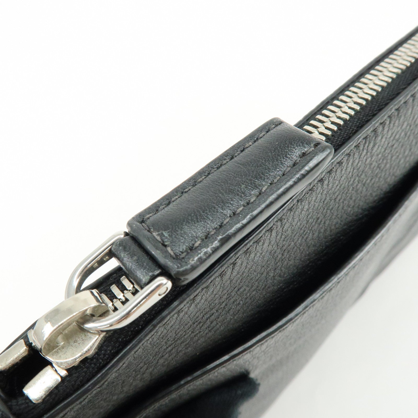PRADA Triangle Logo Calf Leather Clutch Bag Flat Pouch Black 2VN013