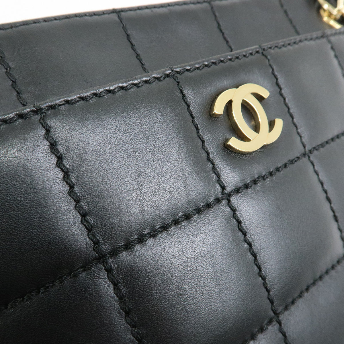 CHANEL Chocolate Bar Calf Skin Chain Shoulder Bag Hand Bag Black
