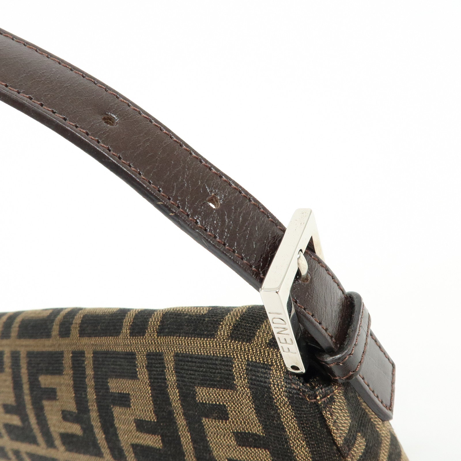 FENDI Mamma Baguette Jacquard Canvas Leather Shoulder Bag Brown 26424