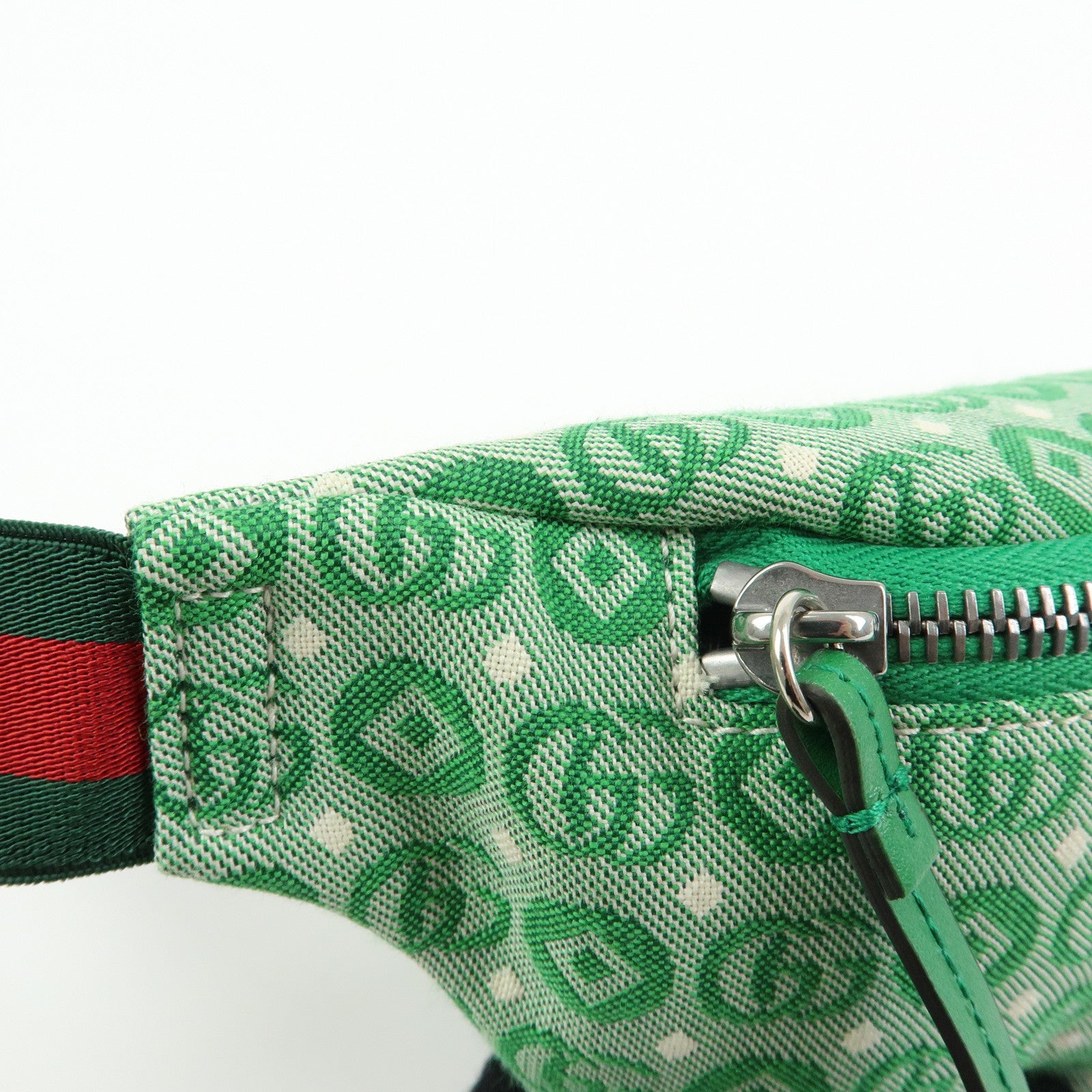 GUCCI Children's Sherry Canvas Leather Body Bag Waist Bag Green 502095
