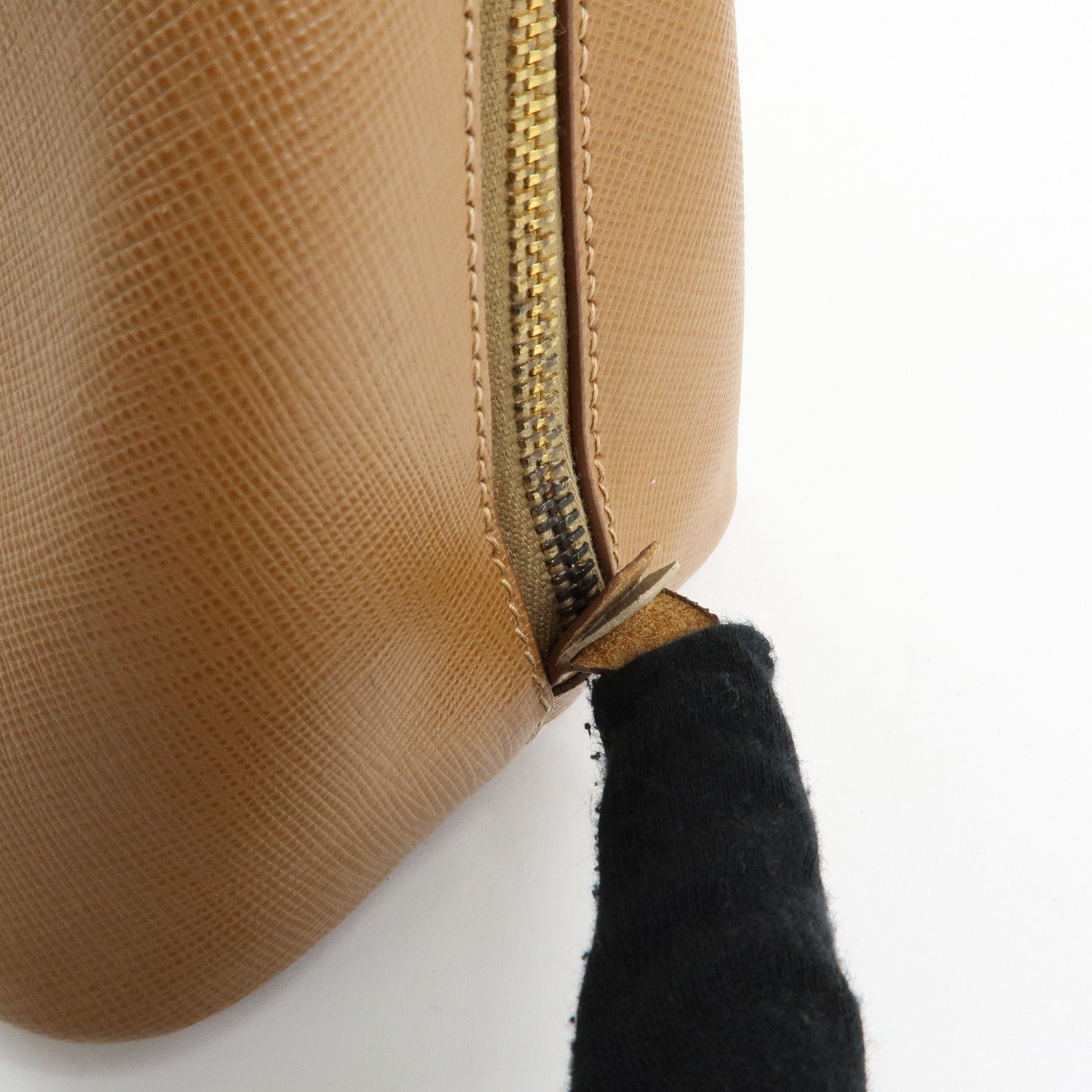 PRADA Triangle Logo Saffiano Leather Hand Bag Camel BL0837