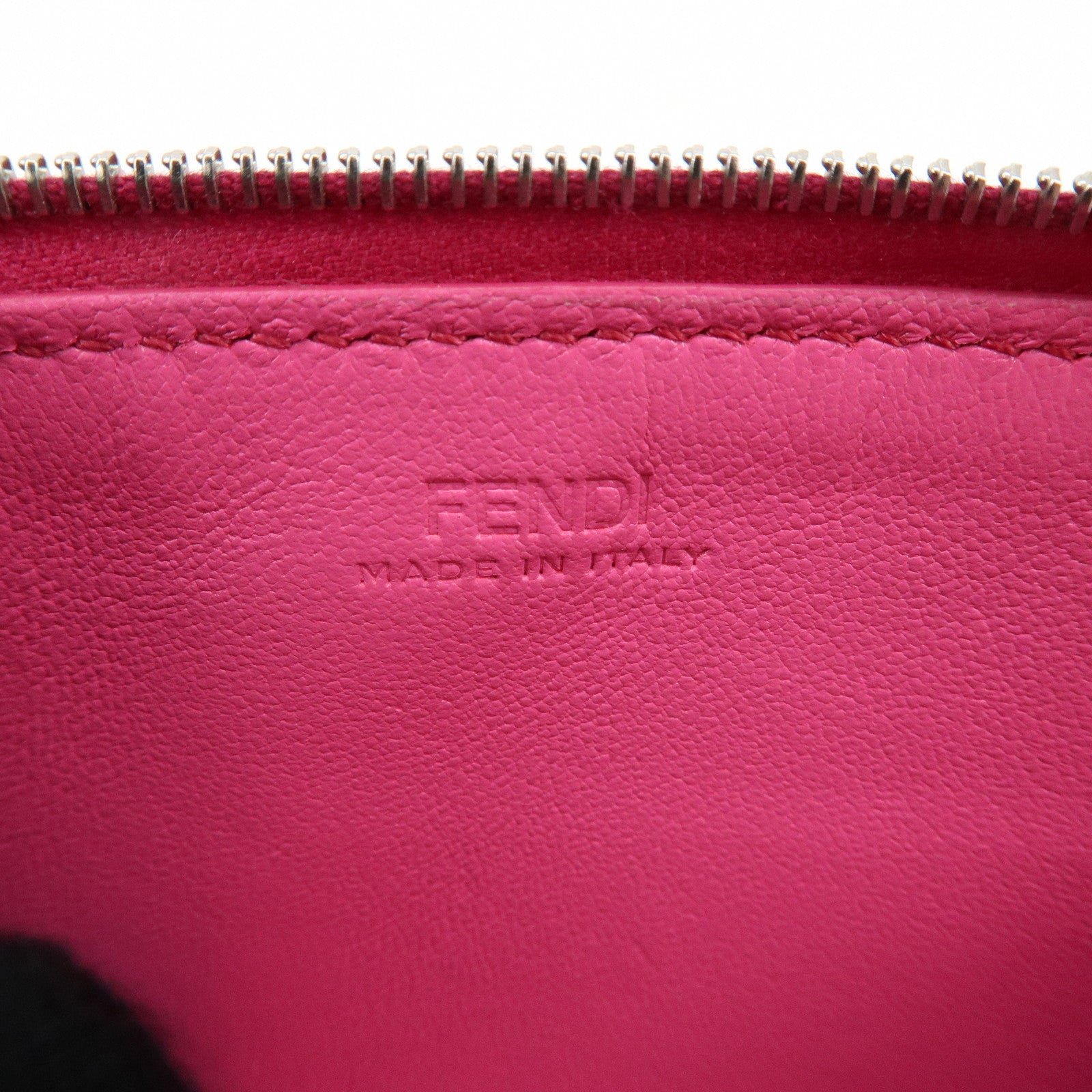 FENDI Logo Selleria Calf Leather Card Case Pink 8M0489
