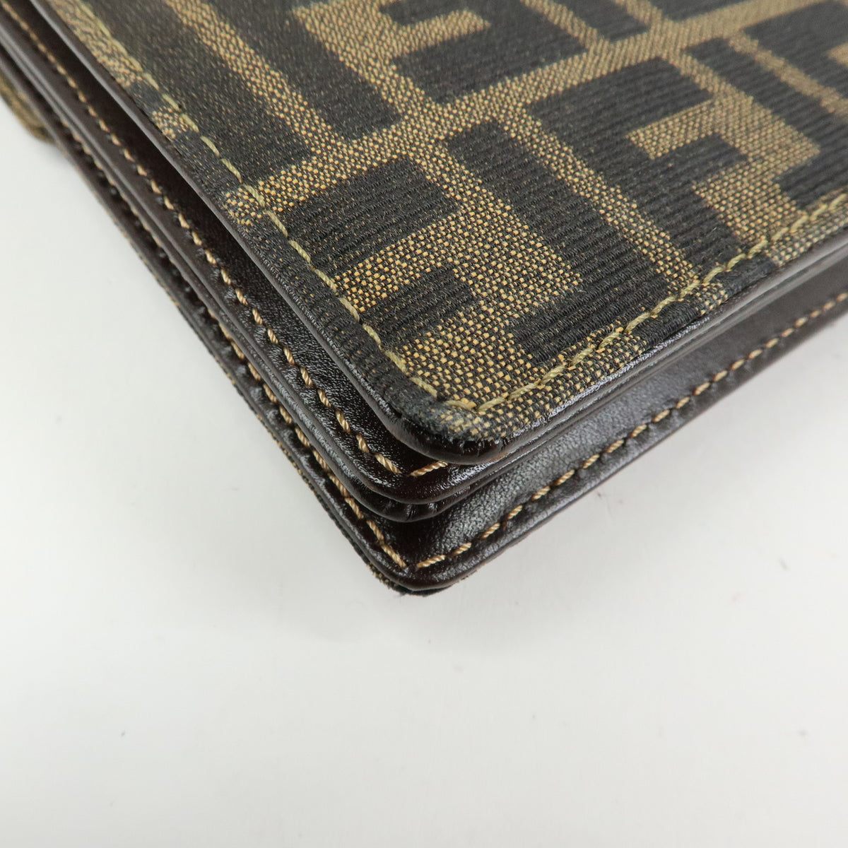 FENDI ZUCCA Jacquard Canvas Leather Shoulder Bag Brown Black