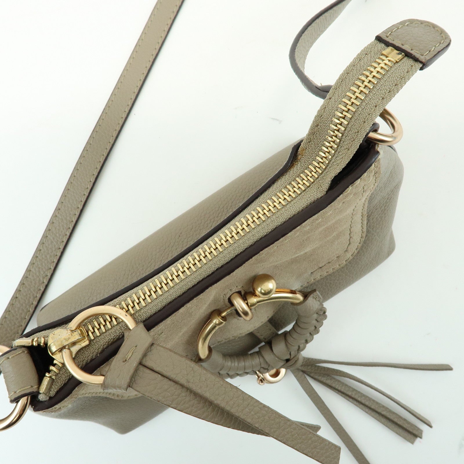 Chloe See by Chloe Joan Leather Suede Mini 2Way Bag Hand Bag Greige