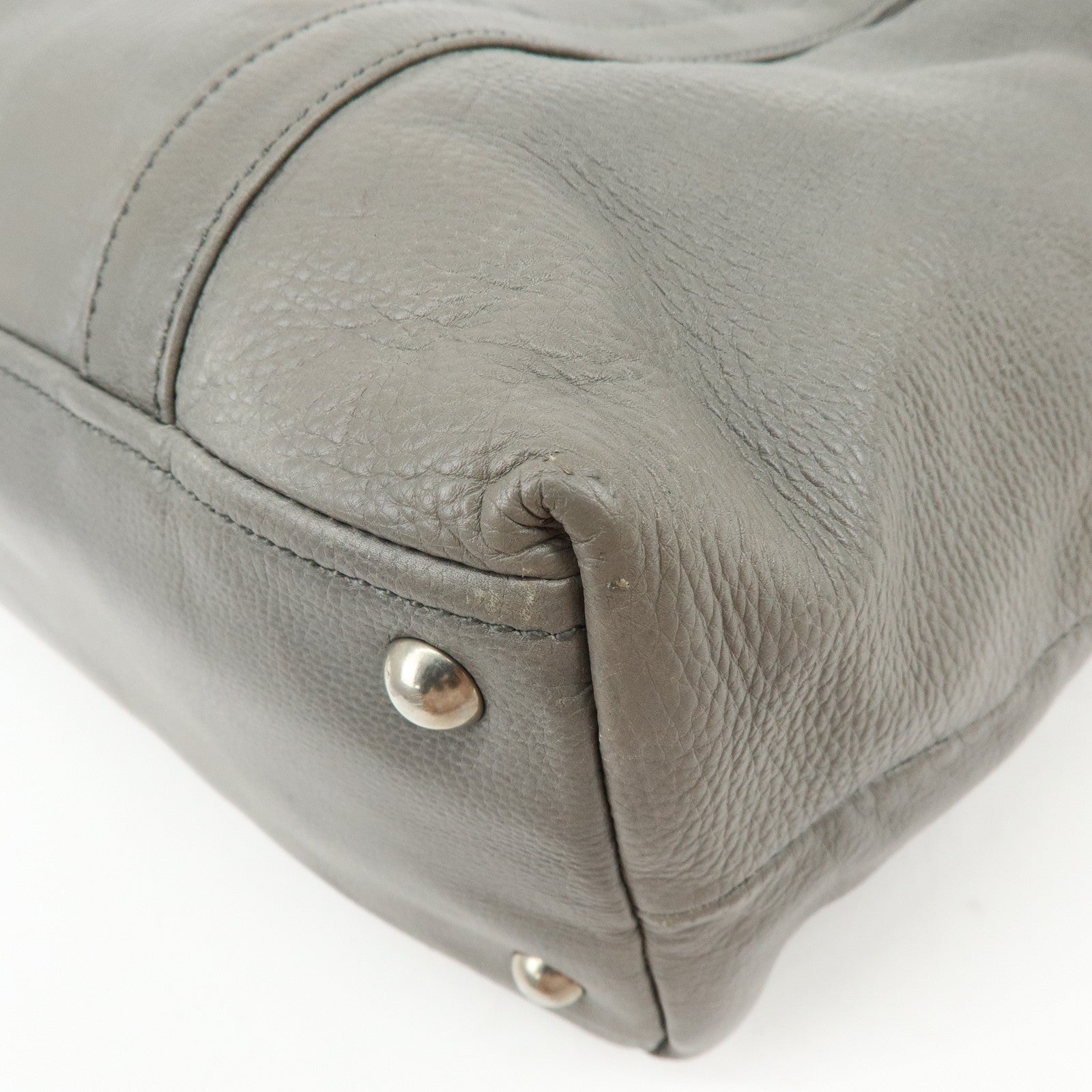 PRADA Triangle Logo Leather Boston Bag Shoulder Bag Gray BR2630