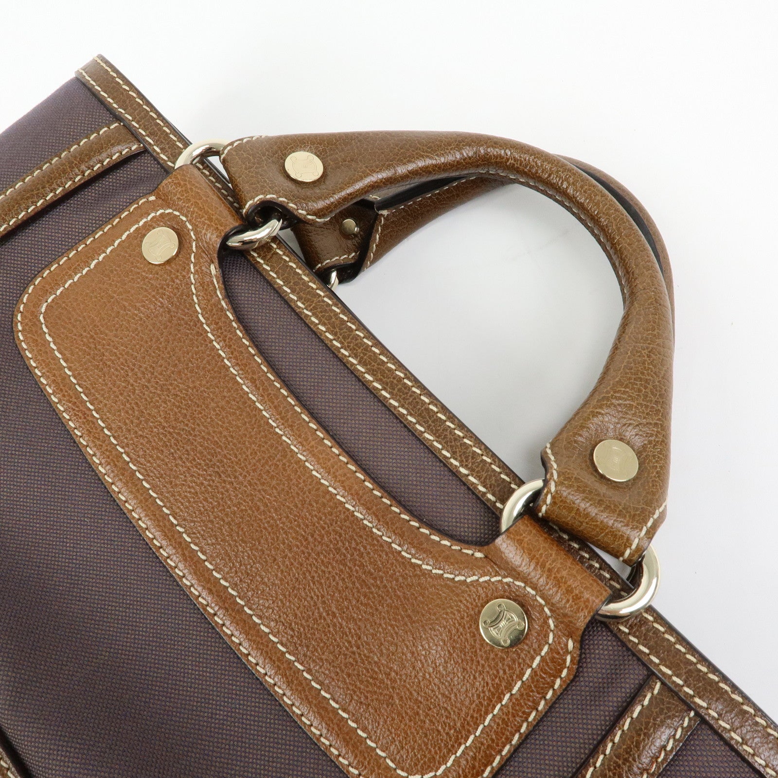 CELINE Boogie Bag Canvas Leather Hand Bag Tote Bag Brown