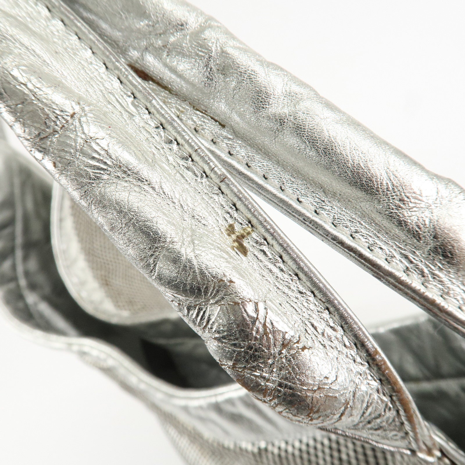 CHANEL Maxi COCO Mark Punching Leather Tote Bag Shoulder Bag Silver Used