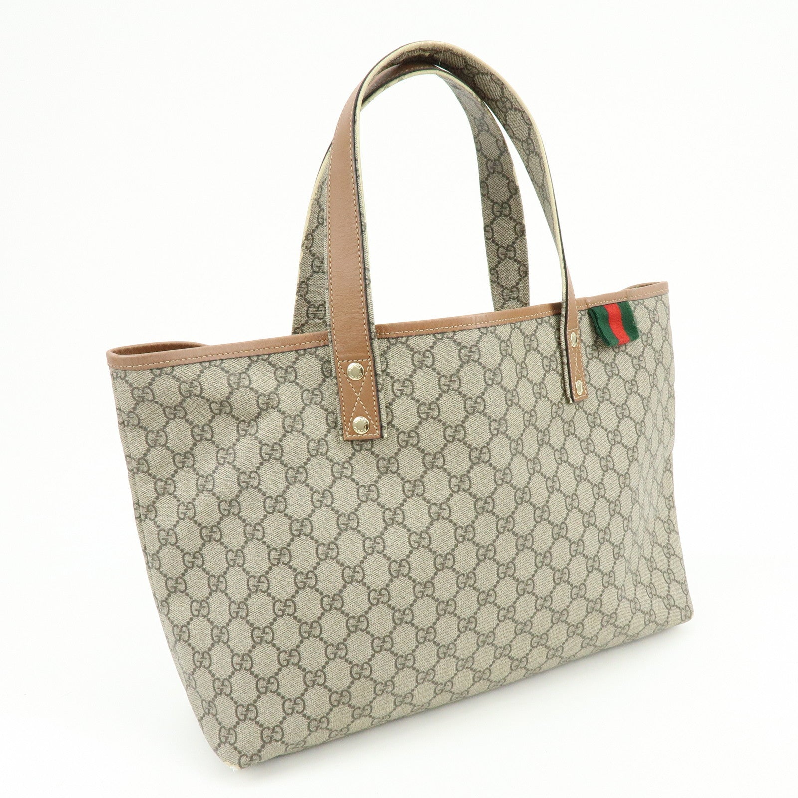GUCCI Sherry GG Supreme Leather Tote Hand Bag Beige Brown 211134