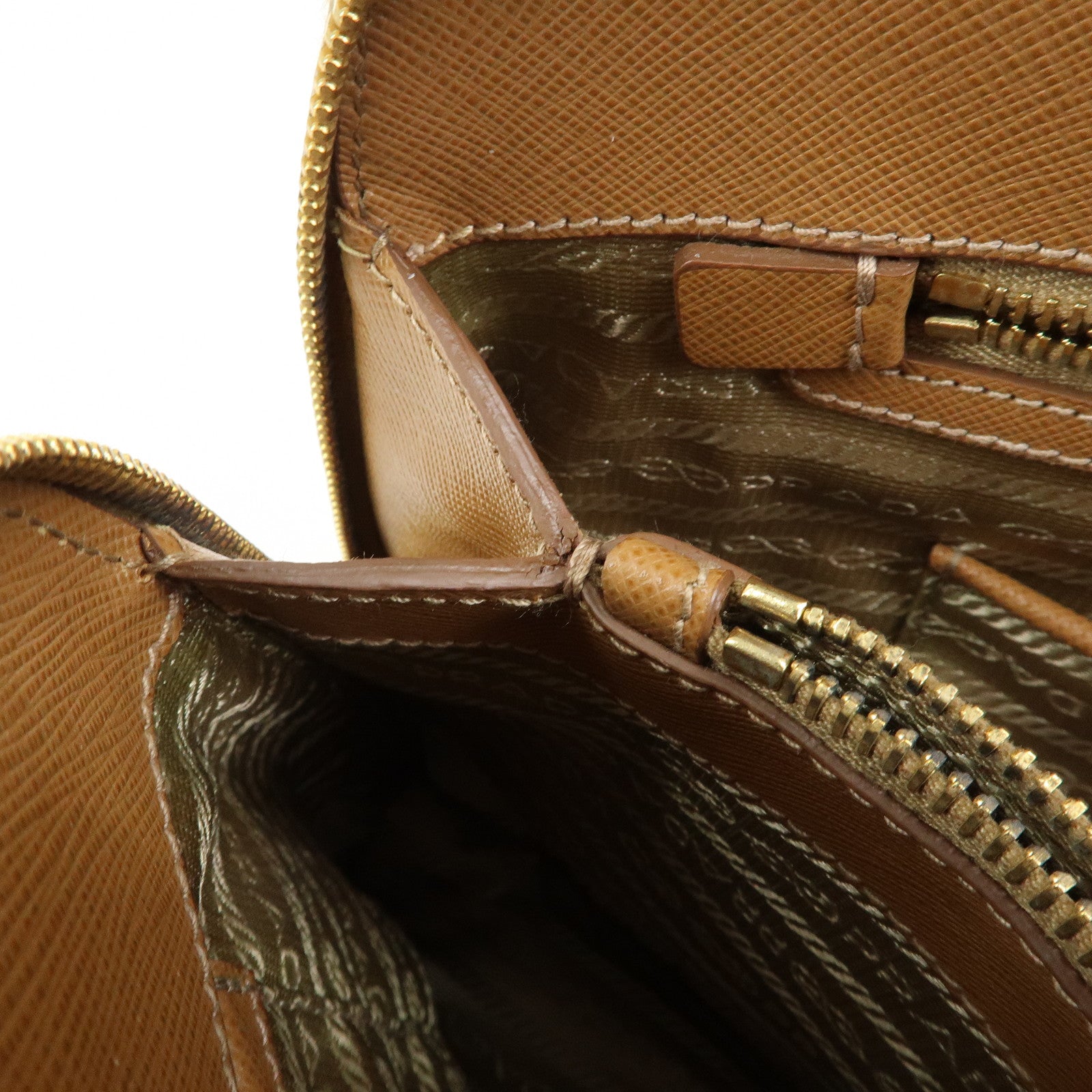 PRADA Triangle Logo Saffiano Leather Hand Bag Camel BL0837