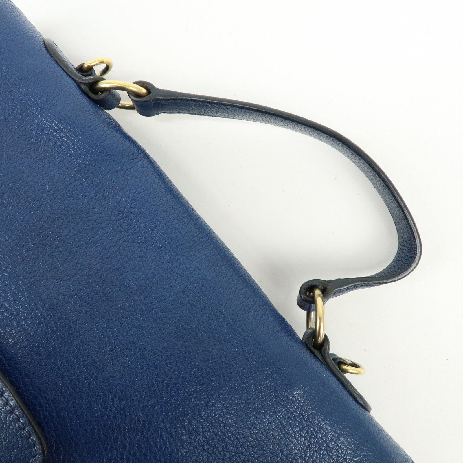 MIU MIU Logo Madras Leather Flap 2Way Bag Hand Bag Blue Navy
