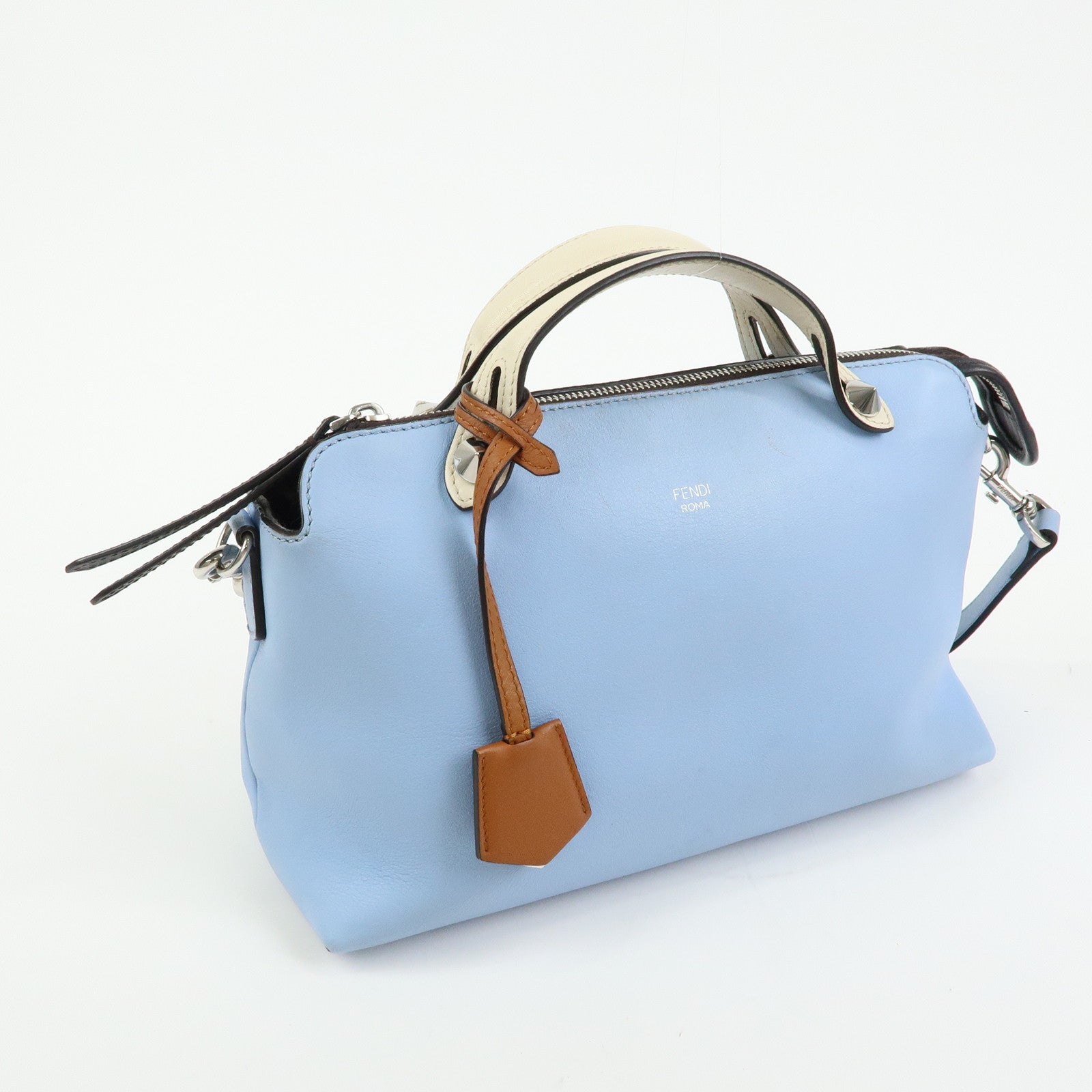 FENDI By The Way Medium Leather 2Way Bag Hand Light Blue 8BL146