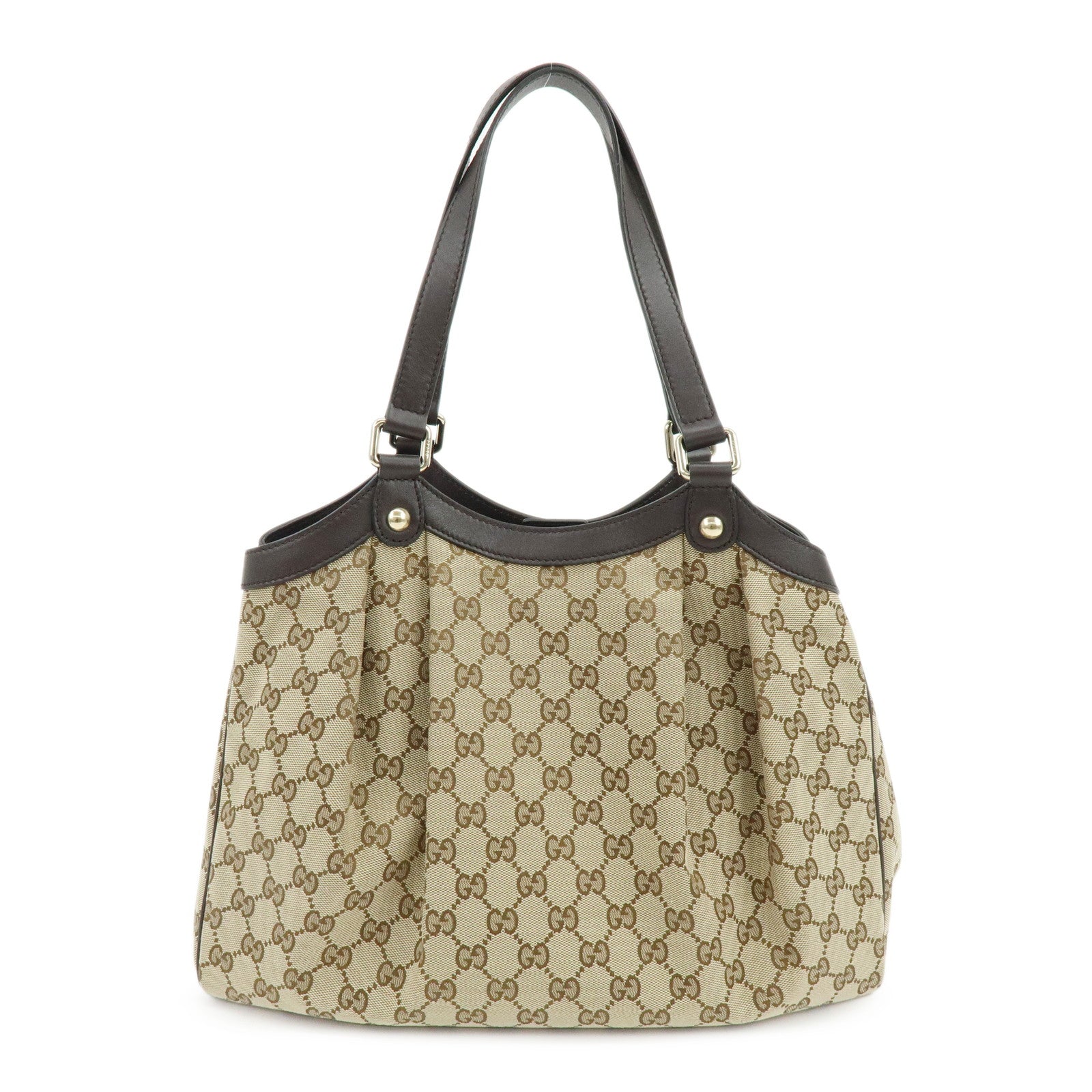 GUCCI GG Canvas Leather Shoulder Bag Brown Beige 388919