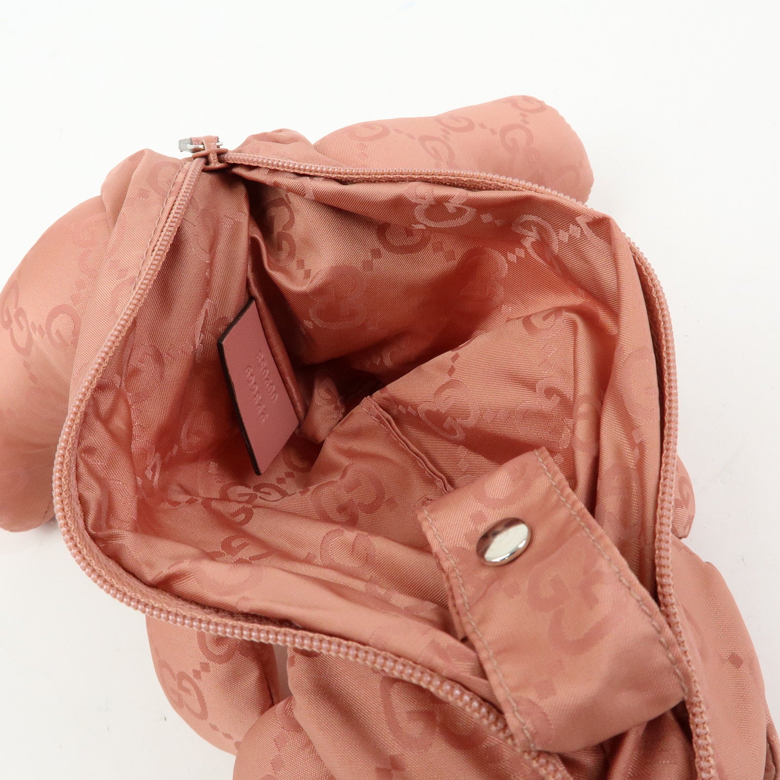 GUCCI Teddy Bear GG Nylon Cosmetic Pouch Bag Charm Pink 223669