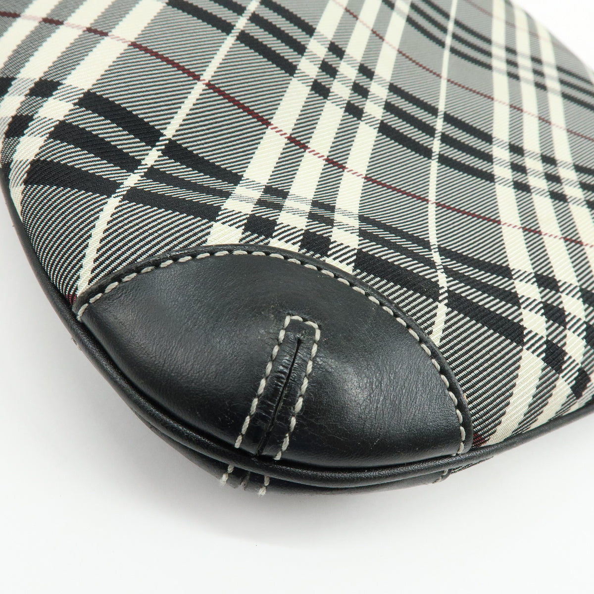 BURBERRY Nova Plaid Canvas Leather Shoulder Bag Black White Wine Red