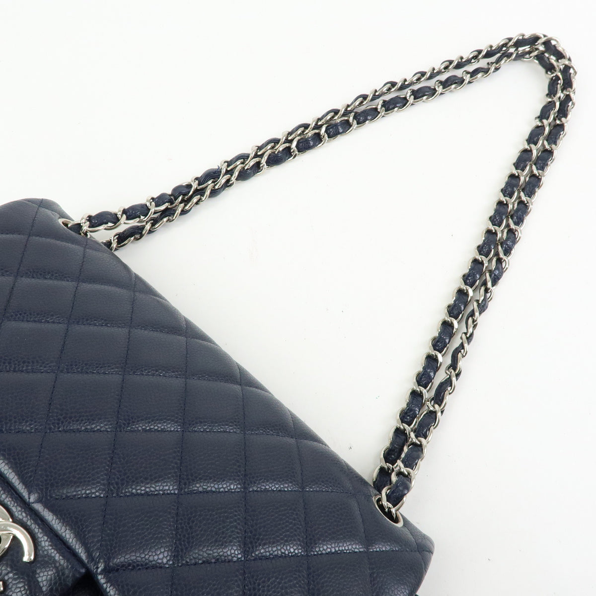 CHANEL Matelasse 30 Caviarskin W Flap Chain Shoulder Bag Navy A58600