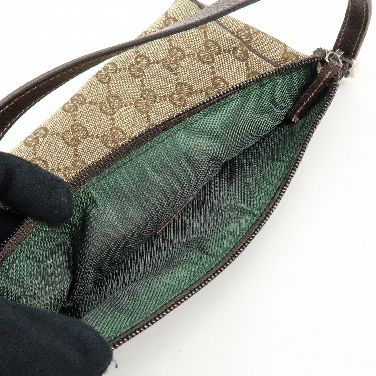 GUCCI Abbey GG Canvas Leather Accessory Pouch Hand Bag Brown 145750