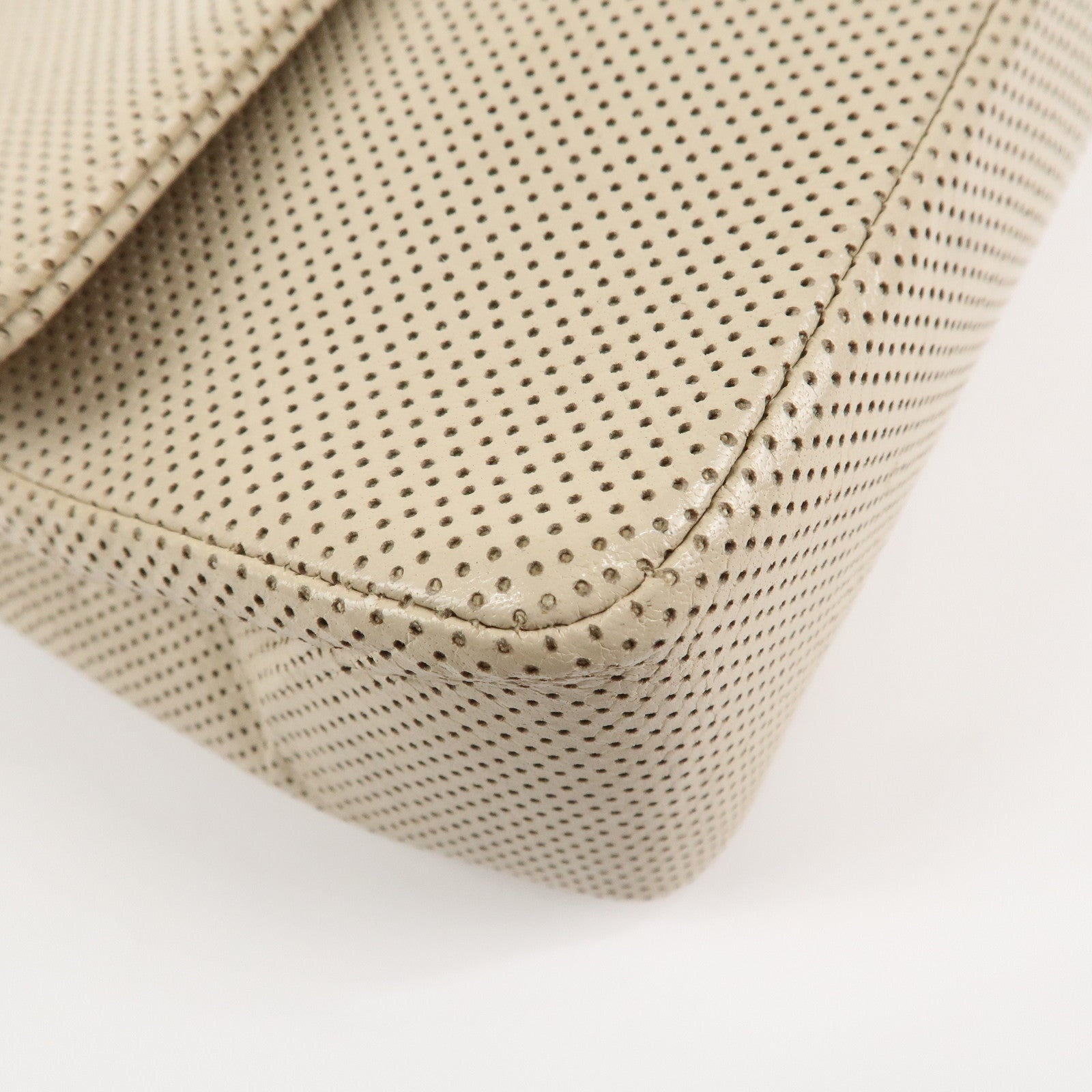 CHANEL COCO Mark Punching Leather Shoulder Bag Hand Bag Beige Red Used