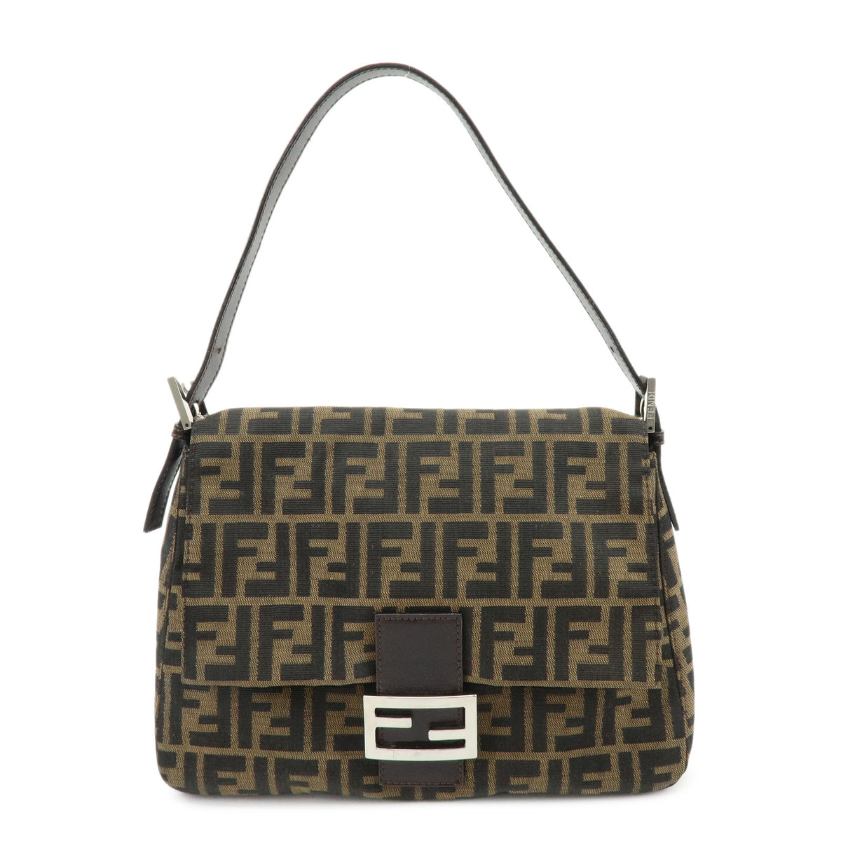 FENDI Zucca Mamma Baguette Canvas Leather Shoulder Bag Brown 26325