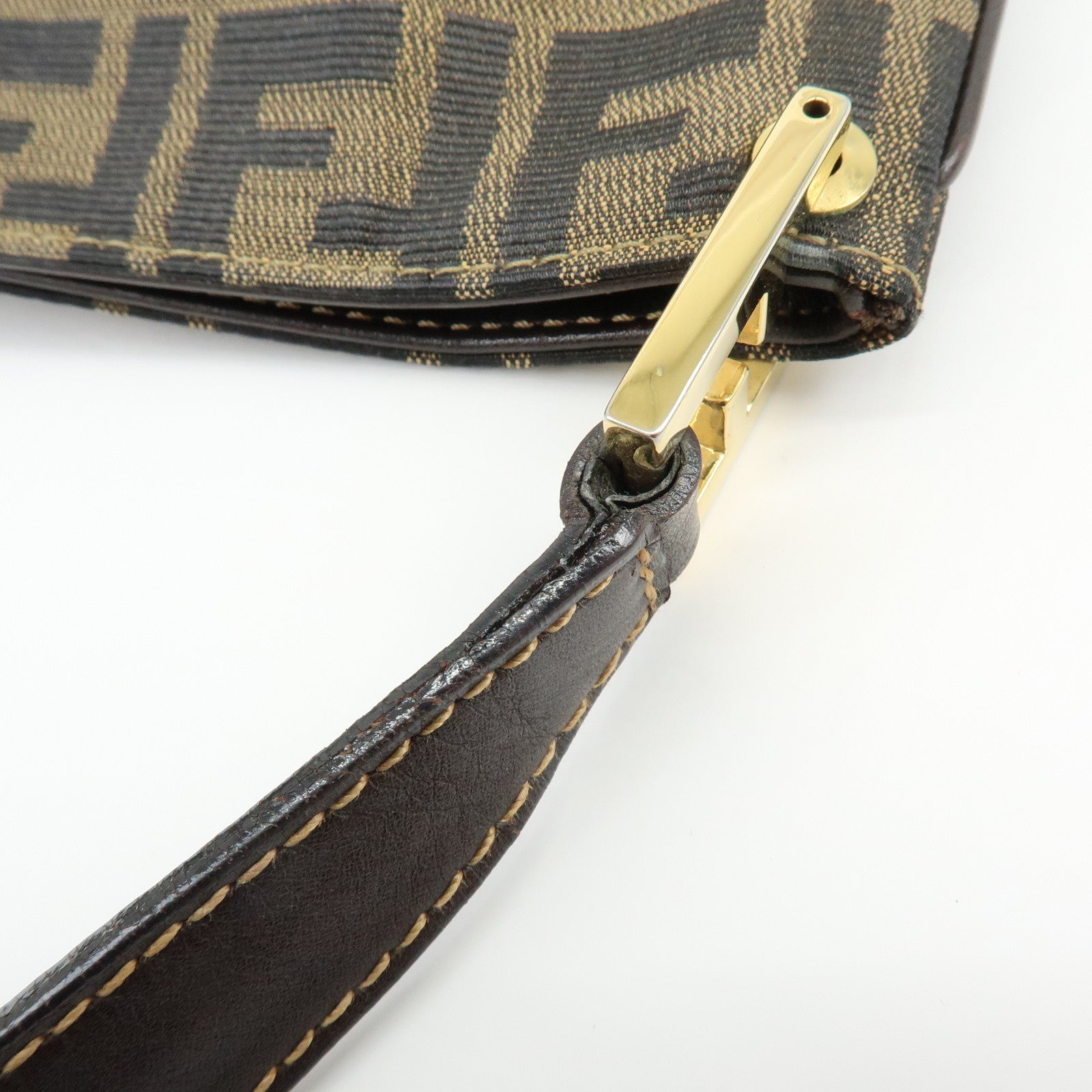 FENDI Zucca Jacquard Canvas Leather Shoulder Bag Brown Black