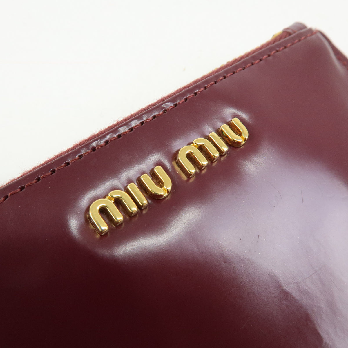 MIU MIU Leather Coin Case Key Ring Pouch Purse Bordeaux Wine Red