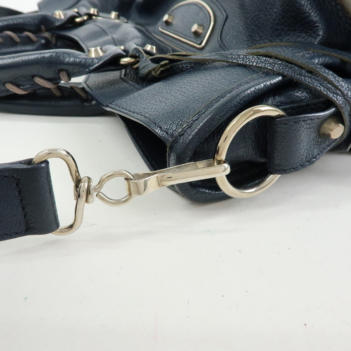 BALENCIAGA Classic Metallic Edge City Leather 2Way Bag Navy 390154