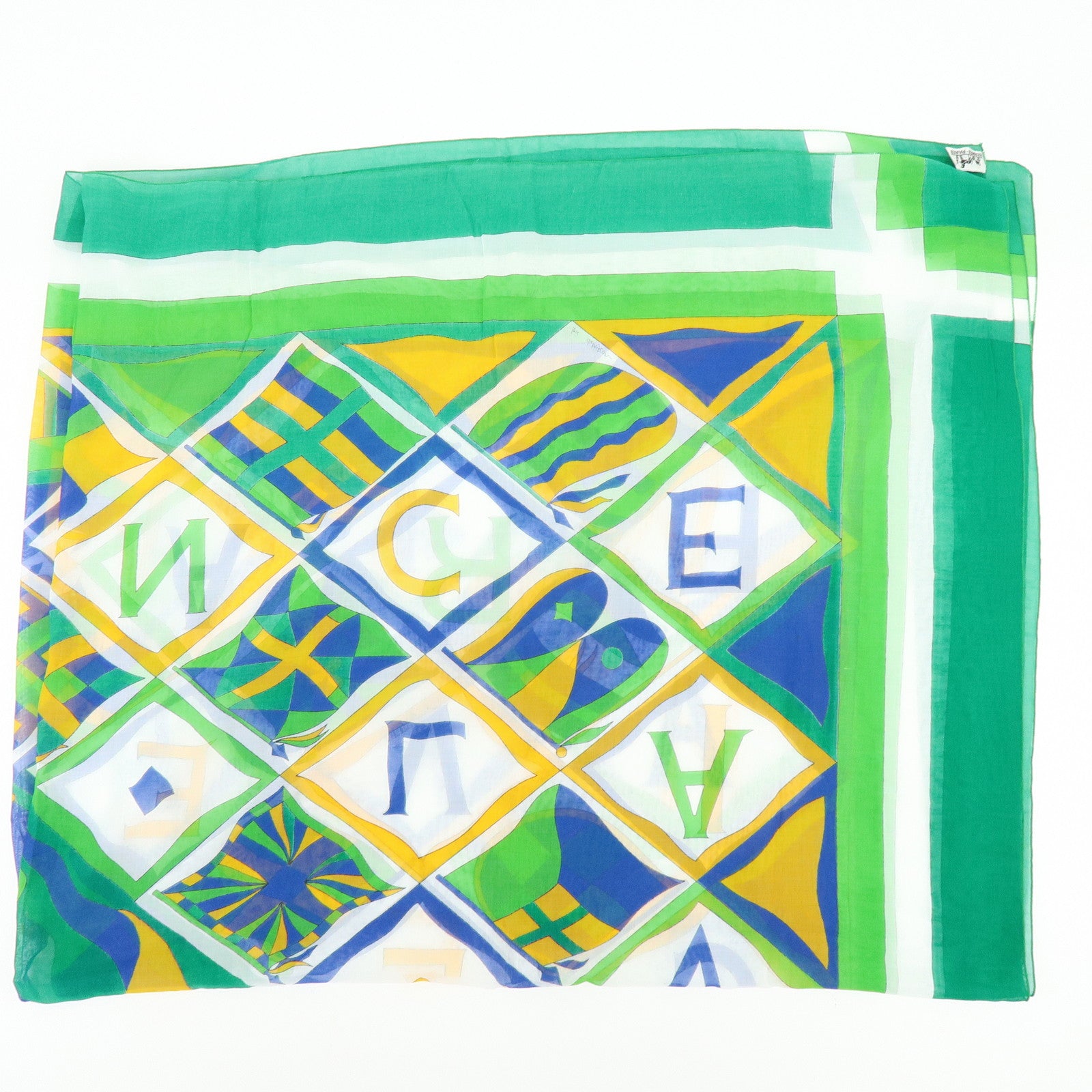 HERMES Vive La France Cotton 100% Scarf Pareo Green Blue Yellow