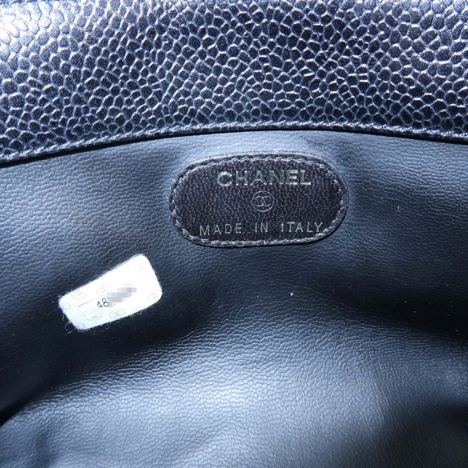 CHANEL COCO Mark Caviarskin Leather Pouch Cosmetic Pouch Black