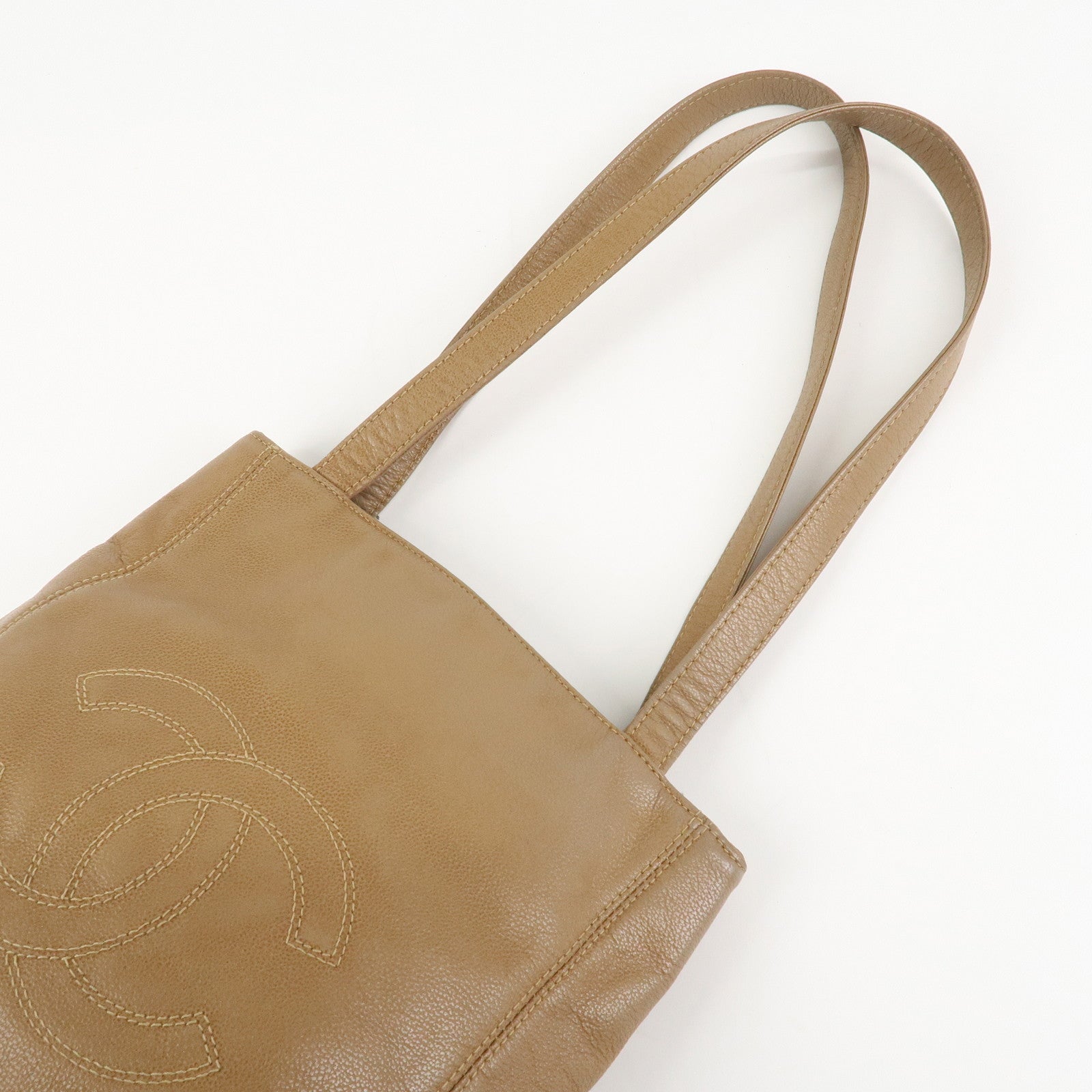 CHANEL COCO Mark Caviarskin Leather Bag Tote Bag Shoulder Bag Beige Used