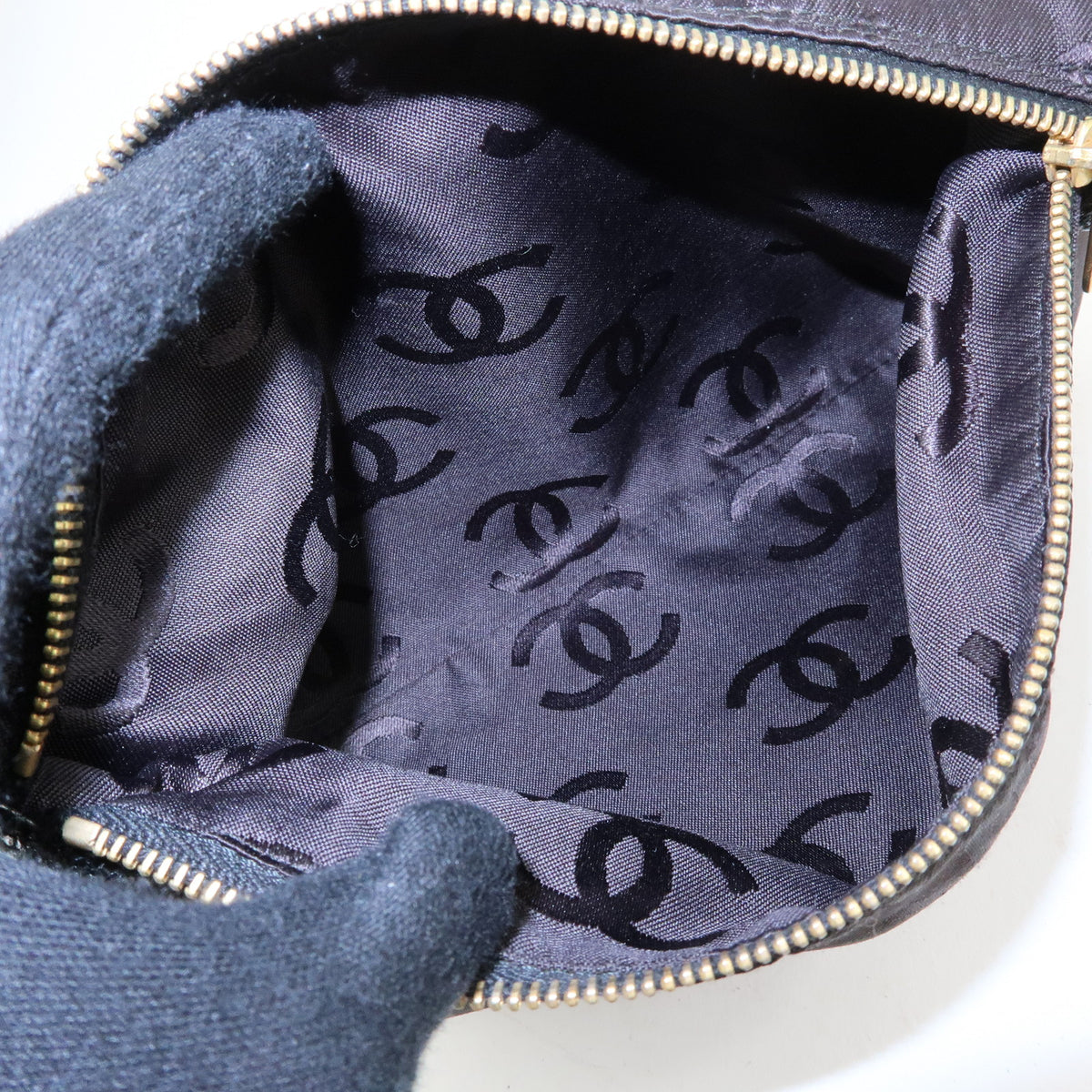 CHANEL Chevron COCO Mark Caviarskin Chain Shoulder Bag Black