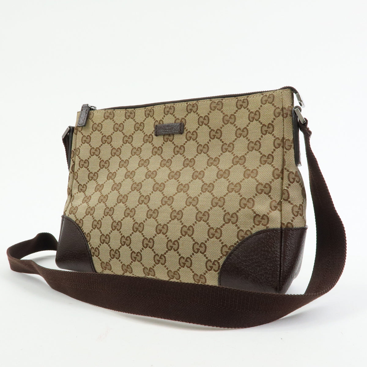 GUCCI GG Canvas Leather Shoulder Bag Crossbody Bag Beige Brown 114273