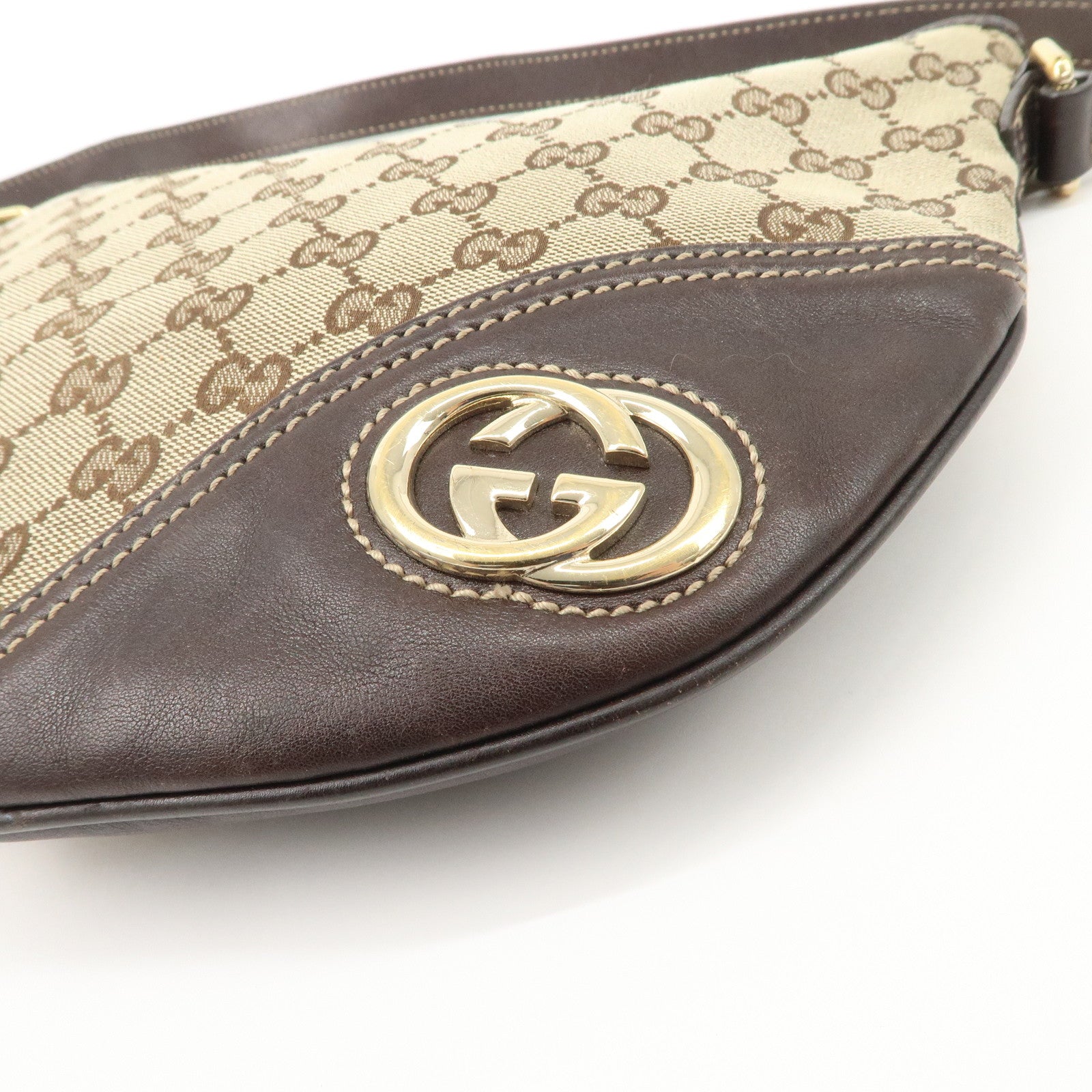 GUCCI New Brit GG Canvas Leather Shoulder Bag Beige Brown 169998 Used